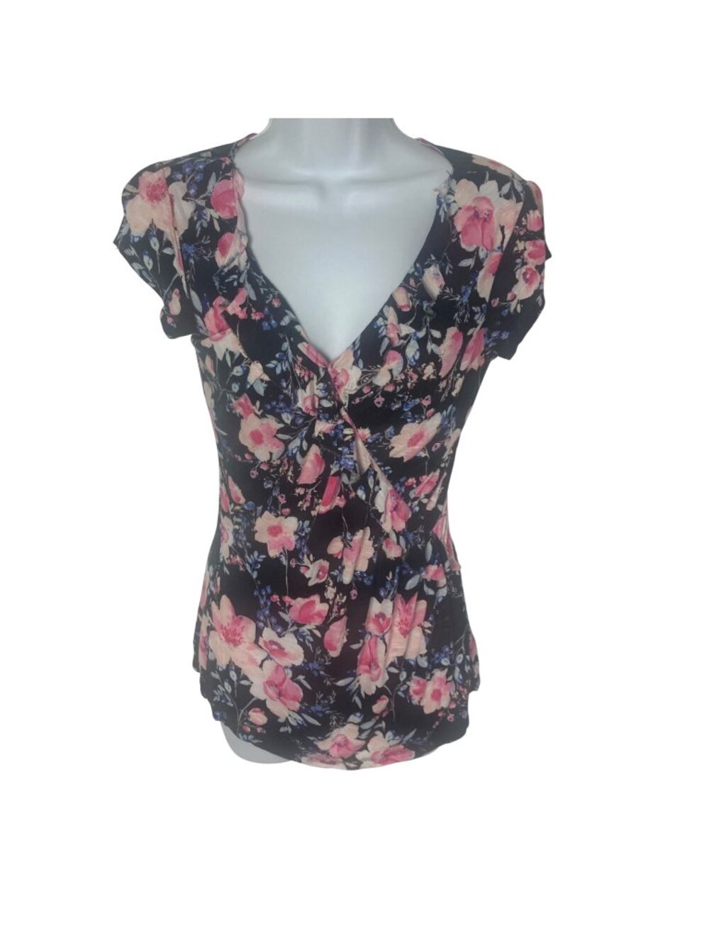Candies Y2K Floral Babydoll Top Medium Black Pink Ruffle Front Fairycore Grunge